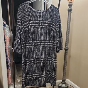 Talbots Monochrome Checkered Long Sleeve Dress